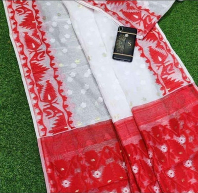 Pritha Woven Jamdani Cotton Silk Saree(White)