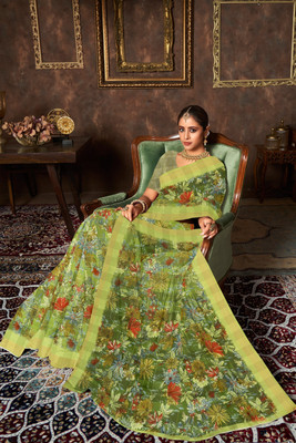 nirmal creation Printed Daily Wear Linen Saree(Multicolor)