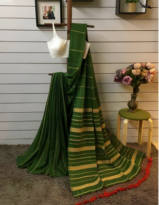 RM CREATION Printed Handloom Handloom Cotton Blend Saree(Green)