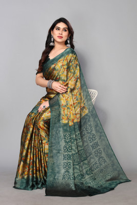 FABMORA Floral Print Bollywood Chiffon, Georgette Saree(Light Green)