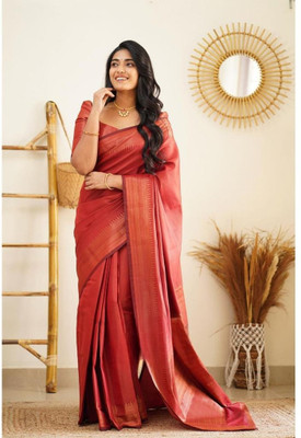 Miren Self Design Banarasi Jacquard Saree(Red)