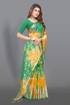 KOTHARI SKT Printed Bandhani Organza Saree(Green)