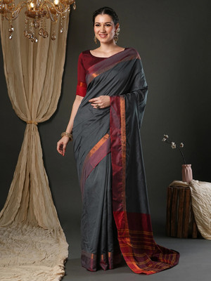 Sareemall Color Block Daily Wear Cotton Silk Saree(Grey)