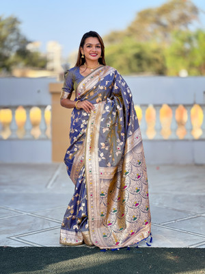 RUPAL CREATION Woven Bollywood Silk Blend Saree(Grey)