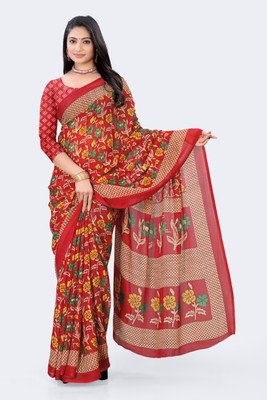 TRESPINO Self Design Daily Wear Georgette Saree(Red)