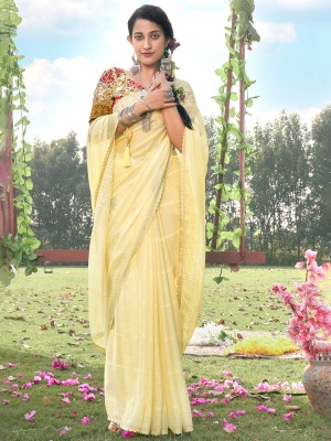 Sareemall Embellished Bollywood Crepe Saree(Yellow)