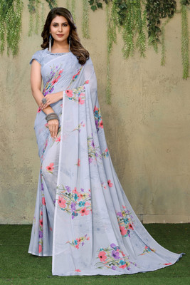 YASHIKA Floral Print Daily Wear Georgette Saree(Grey)