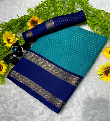 Anuradha Enterprise Striped, Woven, Self Design Mysore Silk Blend Saree(Blue)