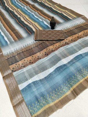 PRTRENDZ Woven Kanjivaram Pure Cotton, Cotton Silk Saree(Brown)