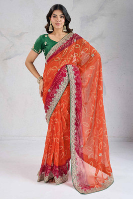RegalDrapes Embroidered, Printed Bandhani Georgette Saree(Orange)