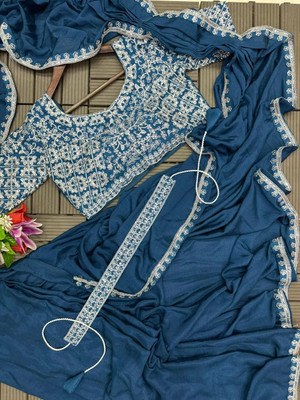QUEDDY'S Embellished, Applique Bollywood Art Silk Saree(Dark Blue)