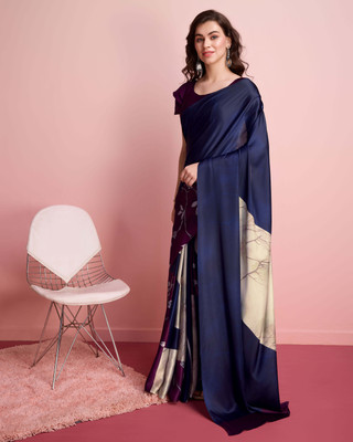 Rachna Digital Print Daily Wear Satin Saree(Dark Blue)