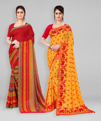 kashvi sarees Printed Daily Wear Georgette Saree(Pack of 2, Multicolor)