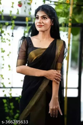 Online Bazaaar Solid/Plain Bollywood Chiffon Saree(Black)