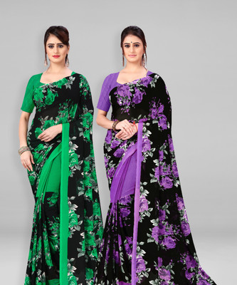 kashvi sarees Printed Daily Wear Georgette Saree(Pack of 2, Multicolor)