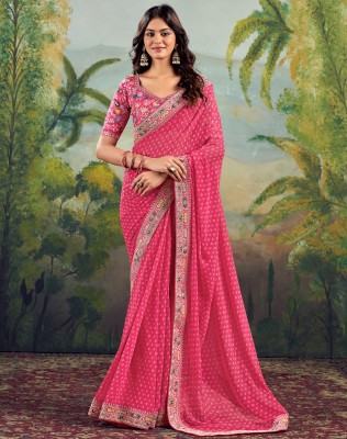 SIRIL Embellished, Embroidered, Printed Bandhani Georgette, Lace Saree(Pink)