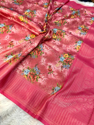 Banaras silk palace Digital Print Banarasi Viscose Rayon Saree(Pink)