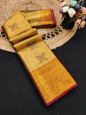 VILLAGIUS Embellished, Woven Kanjivaram Jacquard, Pure Silk Saree(Black)