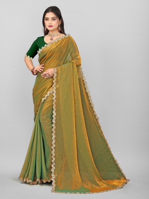 LADALI Embellished Bollywood Chiffon Saree(Gold)