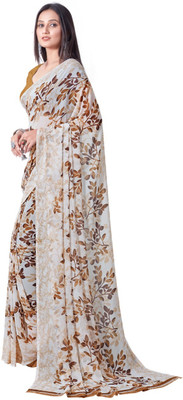 MITRACREATION Printed Bollywood Georgette Saree(Brown, White)