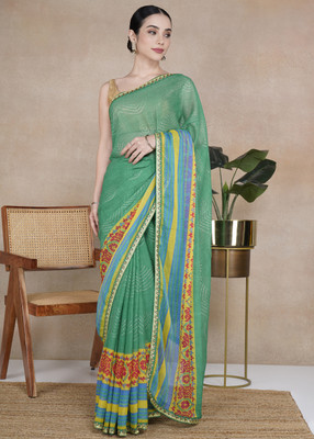 Laxmipati sarees Floral Print Daily Wear Chiffon Saree(Green)