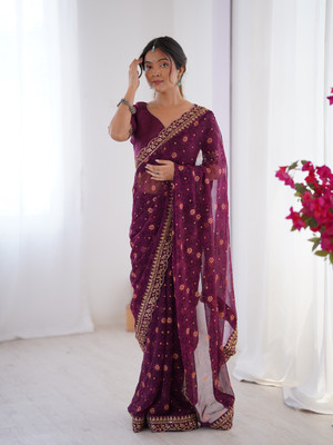 Pandadi Saree Embroidered, Embellished Bollywood Georgette Saree(Maroon)