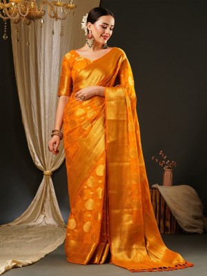 ANOUK Woven Kanjivaram Pure Cotton Saree(Orange)