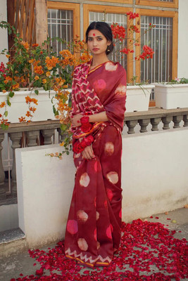 JASU CREATION Printed Bandhani Pure Cotton Saree(Red)