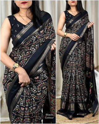 Mitu Enterprise Printed Bollywood Pure Silk Saree(Black)
