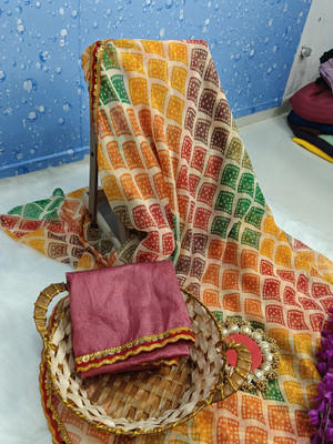 Damru trendz Digital Print Leheria Georgette Saree(Multicolor)
