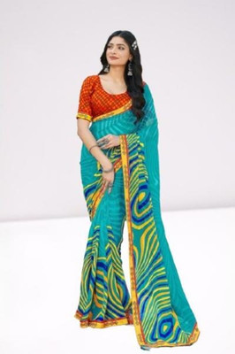 jalajdesigner Printed Bollywood Georgette Saree(Light Blue)
