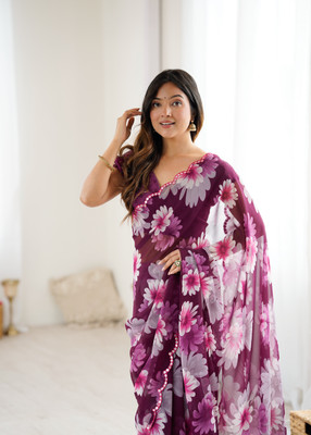 Meet Trendz Printed Bollywood Georgette Saree(Purple)
