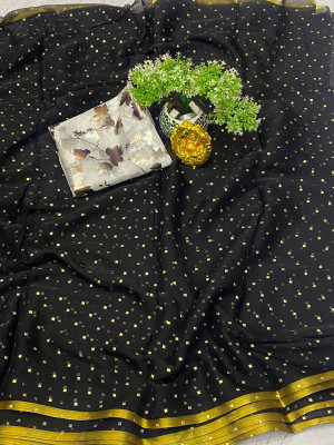 V And V Shop Embellished Daily Wear Chiffon Saree(Black)