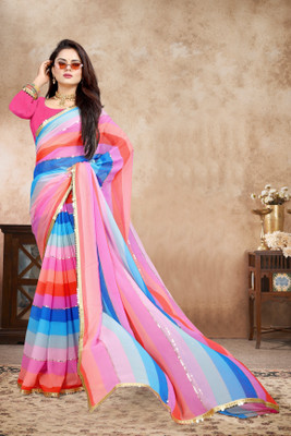 charmi nx Striped Bollywood Georgette Saree(Multicolor)