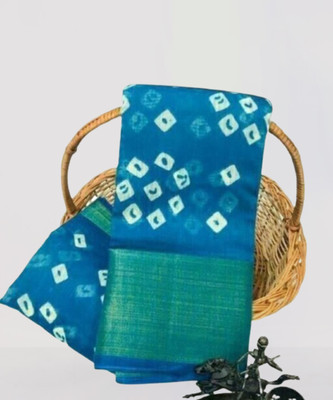 Saadhvi Printed, Embroidered, Solid/Plain Bandhani Pure Cotton Saree(Light Blue)