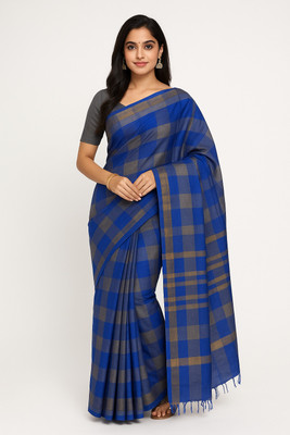 NPFASHION Checkered, Woven Arani Pattu Cotton Silk Saree(Grey)
