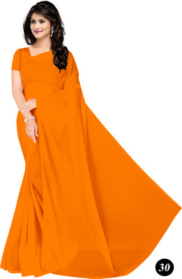 STAVA CREATION Solid/Plain Bollywood Georgette Saree(Orange)