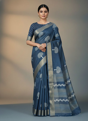 Vastralmall Floral Print, Striped, Woven Bollywood Tussar Silk Saree(Multicolor)