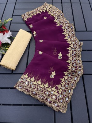 Disha Fashion Embroidered Banarasi Georgette Saree(Purple)