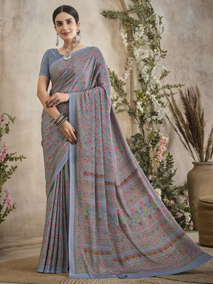 Sareemall Printed Daily Wear Crepe Saree(Grey)