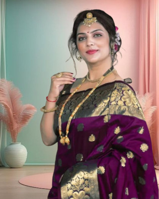 Jayu Woven Banarasi Jacquard, Pure Silk Saree(Magenta)