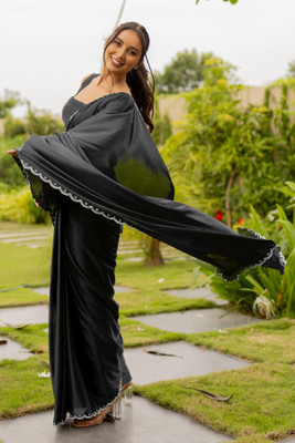 Snija Fashion Solid/Plain Bollywood Pure Silk Saree(Black)