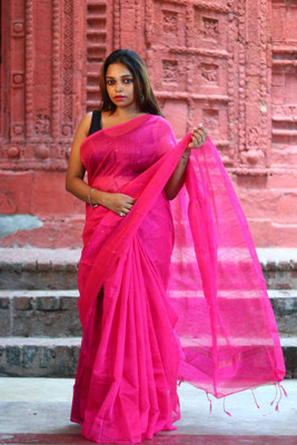 SARADA HANDLOOMN Self Design Handloom Pure Cotton Saree(Pink)