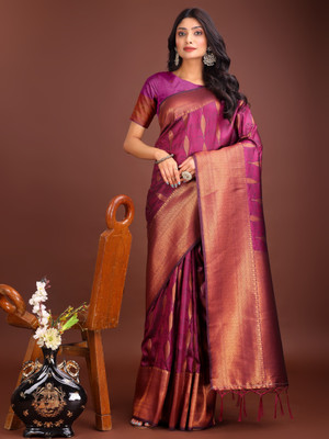 Tasrika Woven Kanjivaram Cotton Silk Saree(Purple)