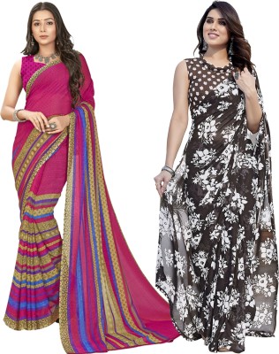 Anand Sarees Floral Print Daily Wear Georgette Saree(Pack of 2, Pink, Grey)