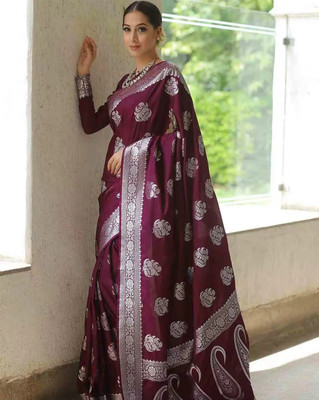 HouseOfCommon Woven Kanjivaram Pure Silk Saree(Maroon)