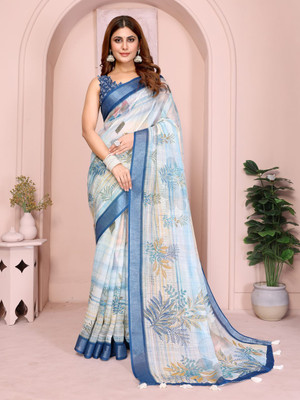 Hasti Graphic Print Assam Silk Cotton Linen Saree(Multicolor)