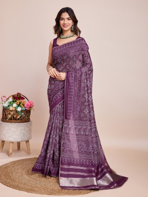 Verviza Printed, Woven Bandhani Cotton Silk Saree(Purple)