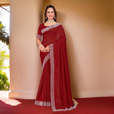 MANISHA Embellished Bollywood Georgette Saree(Red)