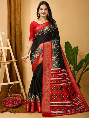 Anouk Rustic Printed Chinnalapattu Silk Blend Saree(Black)